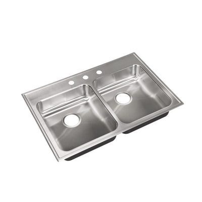 2-Bowl, Drop-In, ADA with Faucet Ledge, 18-Gauge, SS Sink, 2-Compartment, O.D. 22 in. x 33 in. 3-Hole, Drain Center Rear - Super Arbor