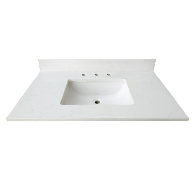 43 in. W x 22 in. D x 0.75 in. H Quartz Vanity Top in Carrara White with White Basin - Super Arbor