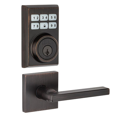 SmartCode Contemporary Venetian Bronze Single Cylinder Electronic Deadbolt and Halifax Lever with SmartKey Security - Super Arbor