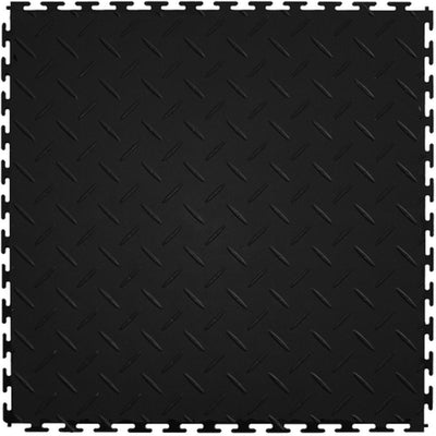 Supreme Garage Tiles Diamond Plate 1.71 ft. Width x 1.17 ft. Length Black PVC Garage Flooring
