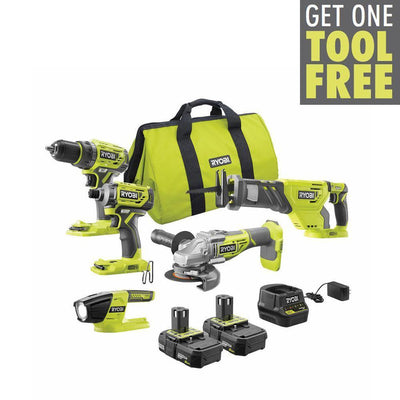 ONE+ 18V Brushless Cordless 4-Tool Combo Kit with (2) 2.0 Ah Batteries, Charger, Bag w/Free Brushless Grinder - Super Arbor