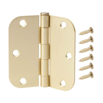 3-1/2 in. x 5/8 in. Radius Satin Brass Door Hinge Value Pack (48-Pack) - Super Arbor