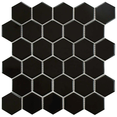 Merola Tile Metro Hex 2 in. Matte 11-1/8 in. x12-5/8 in. Black Porcelain Mosaic (9.64 sq. ft. /case) - Super Arbor