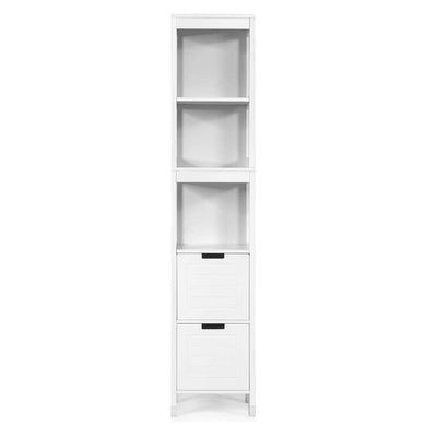 12 in. W x 12 in. L x 57 in. H Freestanding 5-Tier Multifunctional Linen Cabinet with 2 Drawers in White - Super Arbor