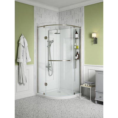 Glamour 38 in. x 77 in. Corner Drain Corner Shower Kit in White and Satin Nickel Hardware - Super Arbor