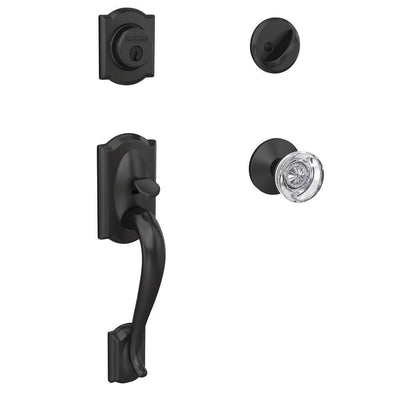 Custom Camelot Matte Black Single Cylinder Door Handleset with Hobson Glass Door Knob - Super Arbor