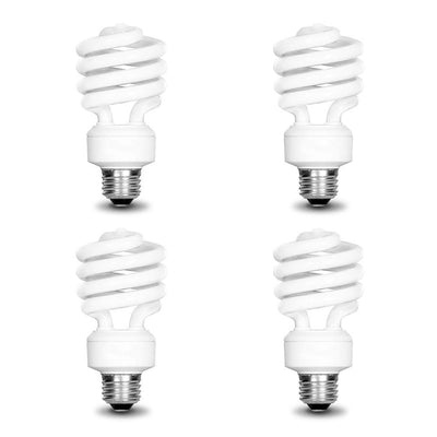 100-Watt Equivalent T3 Spiral Non-Dimmable E26 Base Compact Fluorescent CFL Light Bulb, Daylight 5000K (4-Pack) - Super Arbor