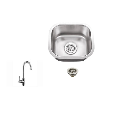 Undermount Stainless Steel 15 in. 18-Gauge Bar Sink in Brushed Stainless with Gooseneck Kitchen Faucet - Super Arbor