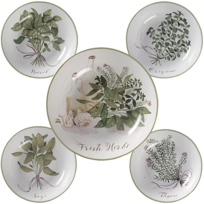 Fresh Herbs 12 in. and 8 in. Multi-Colored Pasta Bowl Set (Set of 5) - Super Arbor