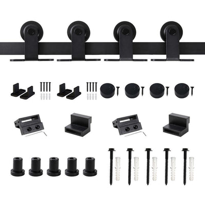 6.6 ft./79 in. Top Mount Sliding Barn Door Hardware Track Kit for Double Doors with Non-Routed Floor Guide Black - Super Arbor