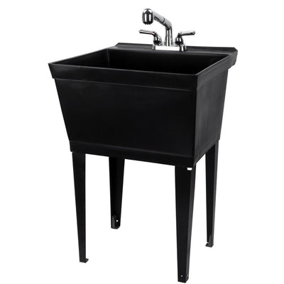 Complete 22.875 in. x 23.5 in. Black 19 Gal. Utility Sink Set with Non-Metallic Chrome Finish Pull-Out Faucet - Super Arbor