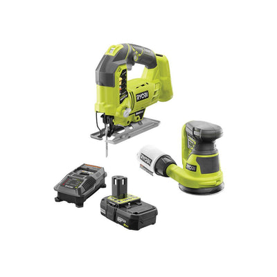18-Volt ONE+ Cordless Orbital Jig Saw and 5 in. Random Orbit Sander with 2.0 Ah Battery and Charger - Super Arbor