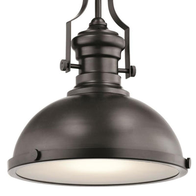 Kichler Satin Nickel Industrial Frosted Glass Dome LED Pendant Light - Super Arbor