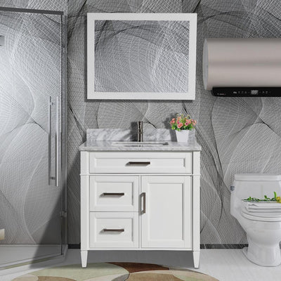 Savona 36 in. W x 22 in. D x 36 in. H Vanity in White with Single Basin Vanity Top in White and Grey Marble and Mirror - Super Arbor