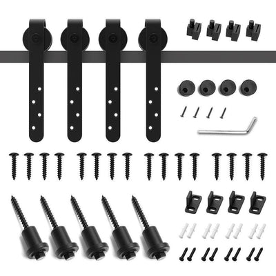 6 ft./72 in. Mini Black Steel Bent Strap Sliding Barn Door Track and Hardware Kit for Double Doors with Floor Guide - Super Arbor