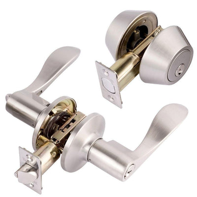 Double Cylinder Satin Nickel Lever Combo Set - Super Arbor