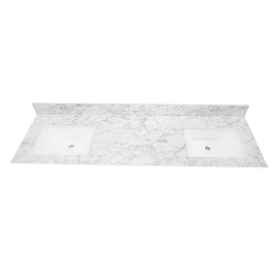 73 in. W x 22 in. Vanity Top in Volakas Marble with Double White Sinks and 4 in. Faucet Spread - Super Arbor