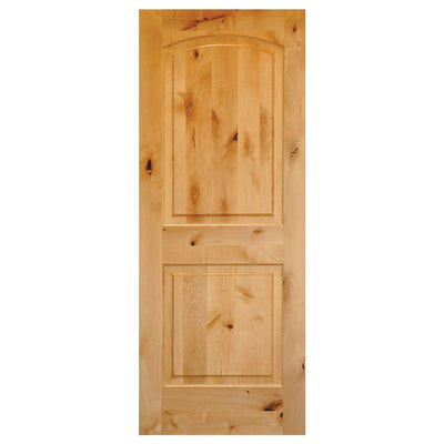 30 in. x 80 in. Rustic Knotty Alder 2-Panel Top Rail Arch Solid Core Wood Stainable Interior Door Slab - Super Arbor