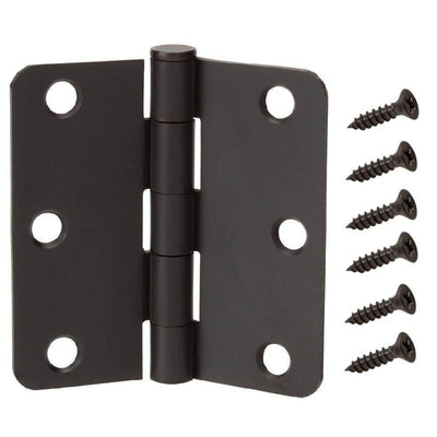 3-1/2 in. x 1/4 in. Radius Oil-Rubbed Bronze Door Hinge Value Pack (12-Pack) - Super Arbor