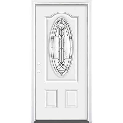 36 in. x 80 in. Chatham 3/4 Oval-Lite Right-Hand Inswing Primed Steel Prehung Front Exterior Door with Brickmold - Super Arbor