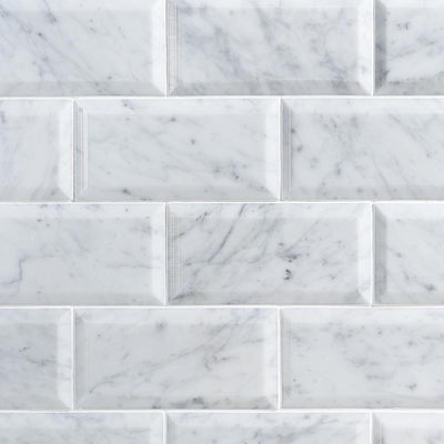 Ivy Hill Tile White Carrara Beveled 3 in. x 6 in. x 9mm Polished Marble Subway Tile (40 pieces / 5 sq. ft. / box) - Super Arbor