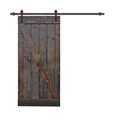 Z Series 42 in. x 84 in. Dark Coffee Stained Solid Knotty Pine Wood Interior Sliding Barn Door with Hardware Kit - Super Arbor
