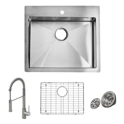 Giagni Trattoria 25-in x 22-in Stainless Steel Single Bowl Drop-In or Undermount 1-Hole Residential Kitchen Sink All-in-One Kit