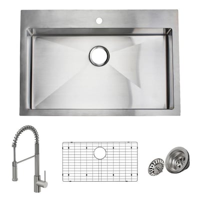 Giagni Trattoria 33-in x 22-in Stainless Steel Single Bowl Drop-In or Undermount 1-Hole Residential Kitchen Sink All-in-One Kit