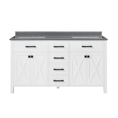 Ainsley 60 in. W x 22 in. D Vanity in White with Granite Vanity Top in Black with White Basins - Super Arbor