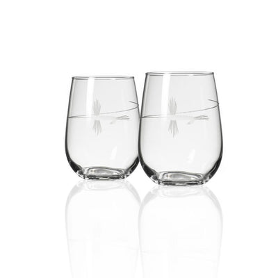 Fly Fishing 17 fl.oz Stemless Wine Glasses Set (Set of 2) - Super Arbor