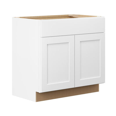 Shaker Ready To Assemble 36 in. W x 34.5 in. H x 21 in. D x Plywood Vanity Sink Base Kitchen Cabinet in Denver White