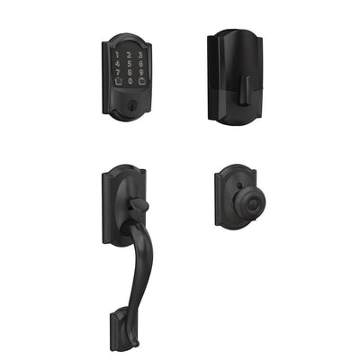 Camelot Matte Black Encode Smart WiFi Deadbolt with Alarm and Camelot Handleset, Georgian Knob, Camelot Trim