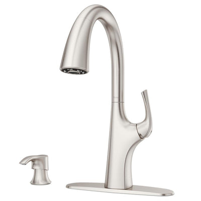 Ladera Single-Handle Pull-Down Sprayer Kitchen Faucet with Soap Dispenser in Spot Defense Stainless Steel - Super Arbor