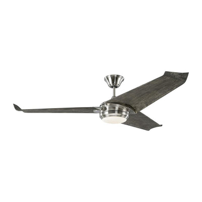 Orville 60 in. Integrated LED Indoor/Outdoor Brushed Steel Ceiling Fan with Light Grey Weathered Oak Blades and Remote - Super Arbor