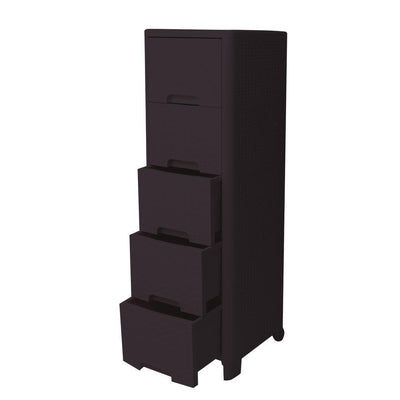 Rattan Style 5-Drawer Unit in Brown - Super Arbor