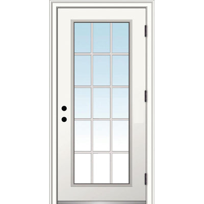 32 in. x 80 in. Classic Left-Hand Outswing 15 Lite Clear Low-E Primed Steel Prehung Front Door with Brickmould - Super Arbor