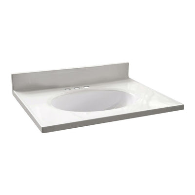 25 in. W x 19 in. D Cultured Marble Vanity Top in Solid White with Solid White Basin with 4 in. Faucet Centerset - Super Arbor