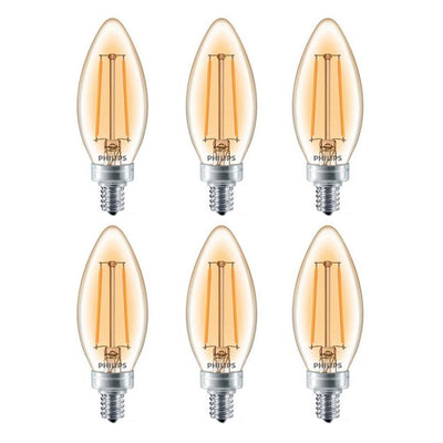 Philips 25-Watt Equivalent Dimmable LED Light Bulb Soft White Clear Glass Candelabra (6-Pack) - Super Arbor