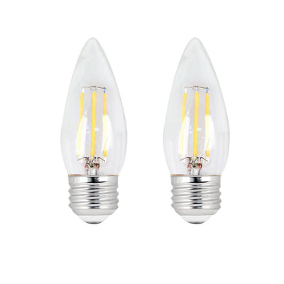 Feit Electric 40W Equivalent B10 Candelabra Dimmable Filament CEC Ttile 20 Clear Glass Chandelier LED Light Bulb, Soft White (2-Pack) - Super Arbor