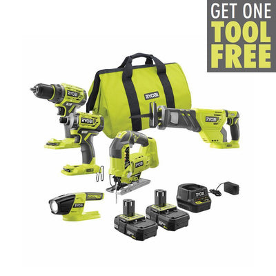 ONE+ 18V Brushless Cordless 4-Tool Combo Kit with (2) 2.0 Ah Batteries, Charger, Bag w/Free Jig Saw - Super Arbor