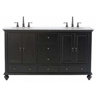 Newport 61 in. W x 21-1/2 in. D Double Bath Vanity in Black with Granite Vanity Top in Gray - Super Arbor