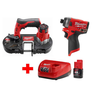 M12 FUEL 12-Volt Lithium-Ion Brushless Cordless 1/4 in. Hex Impact Driver/Bandsaw Combo Kit W/(1)2.0Ah Battery & Charger - Super Arbor