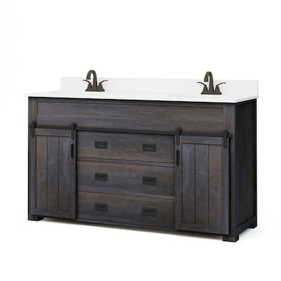 Style Selections Morriston 60-in Distressed Java Double Sink Bathroom Vanity with White Engineered Stone Top