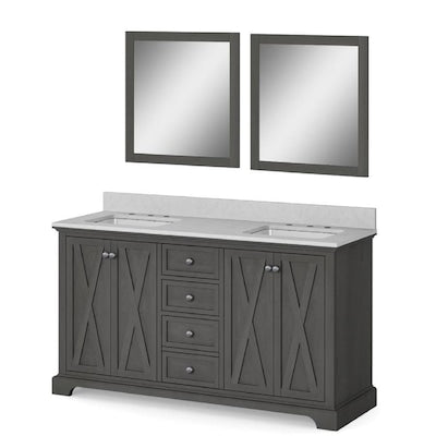 60-in Gray Double Sink Bathroom Vanity with White Engineered Stone Top (Mirror Included)