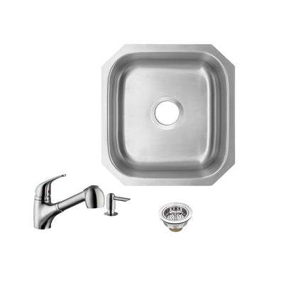 Undermount 16 in. 18-Gauge Stainless Steel Bar Sink in Brushed Stainless with Low Profile Pull Out Kitchen Faucet - Super Arbor