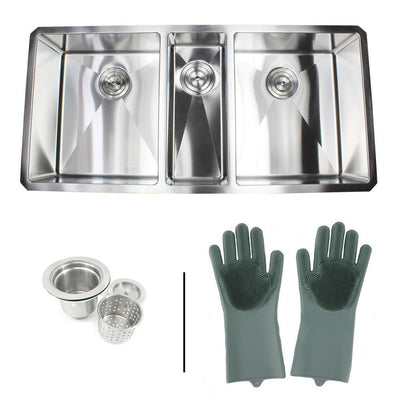 Undermount 16-Gauge Stainless Steel 42x20x10 in. Triple Bowl Kitchen Sink Combo with Silicone Gloves and Strainer - Super Arbor