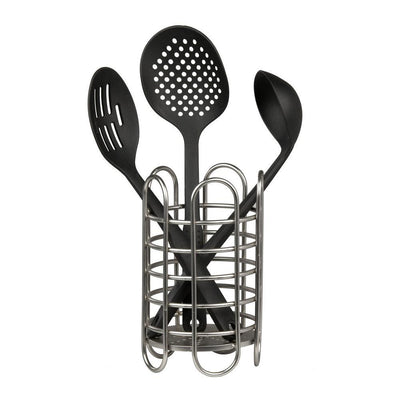 Simplicity Satin Nickel Free-Standing Utensil and Cutlery Holder with Quick Draining Holes - Super Arbor