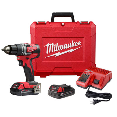 M18 18-Volt Lithium-Ion Brushless Cordless 1/2 in. Compact Drill/Driver Kit with (2) 2.0 Ah Batteries, Charger and Case - Super Arbor