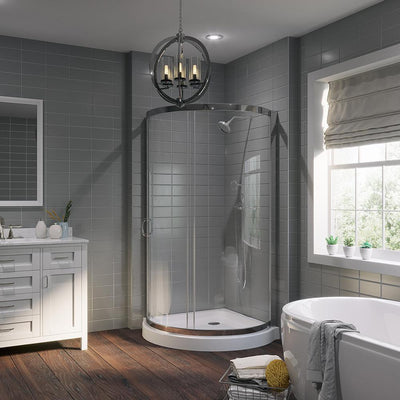 Breeze 36 in. L x 36 in. W x 76 in. H Corner Shower Kit with Reversible Sliding Door and Shower Base - Super Arbor