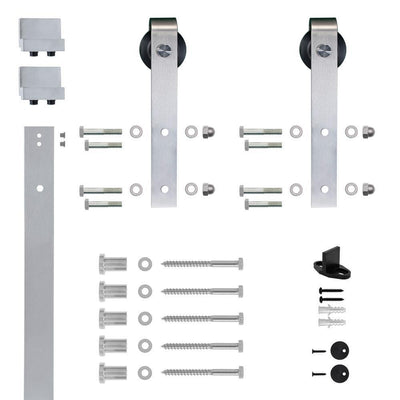 Hook Strap Satin Nickel Rolling Barn Door Hardware Kit with 2-3/4 in. Wheel - Super Arbor